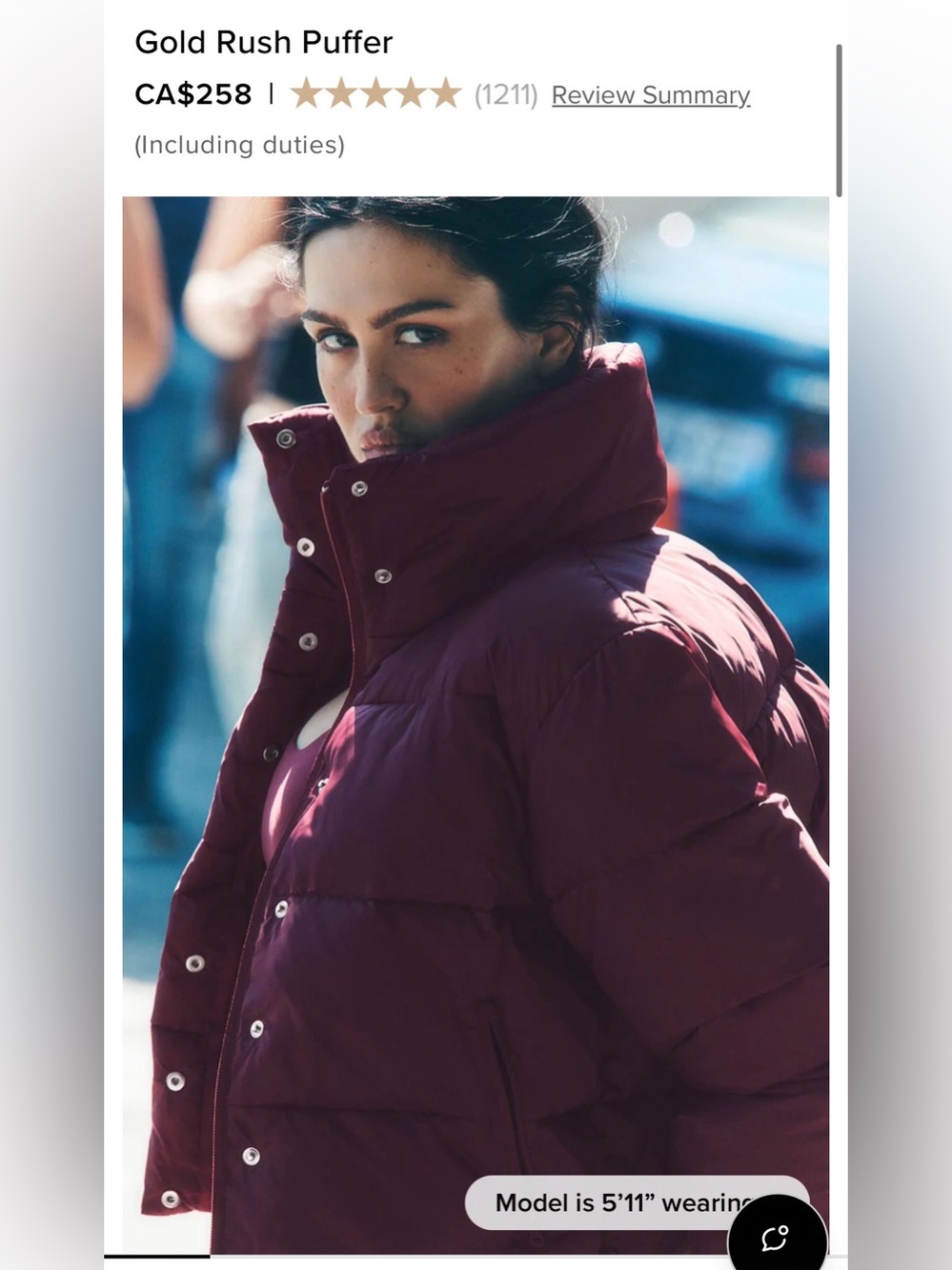 ALO Yoga Gold Rush Puffer in Burgundy